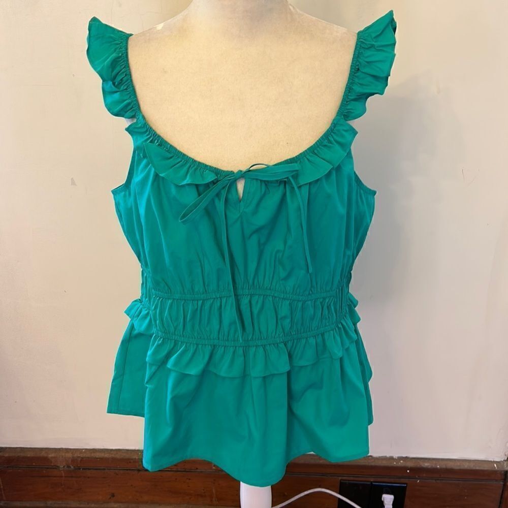 Skies Are Blue green sleeveless ruffle tie front blouse Size XL New